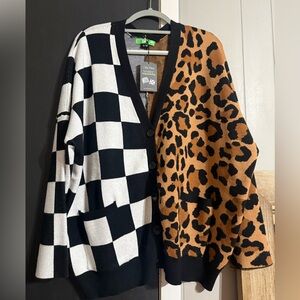 Checkered and Leopard Split Decision Cardigan